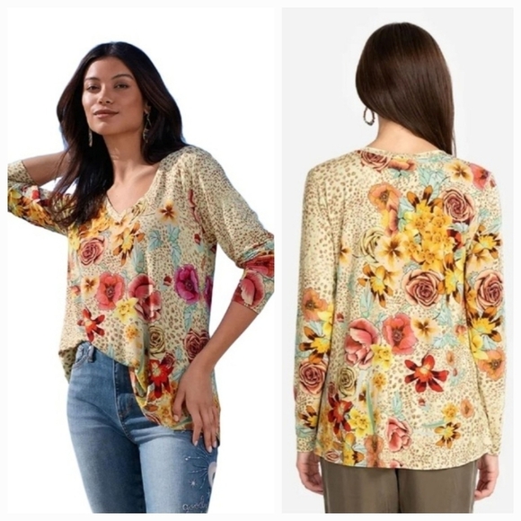 NWOT Johnny Was Hera Flower & Cheetah Print Tunic Blouse - Picture 1 of 5